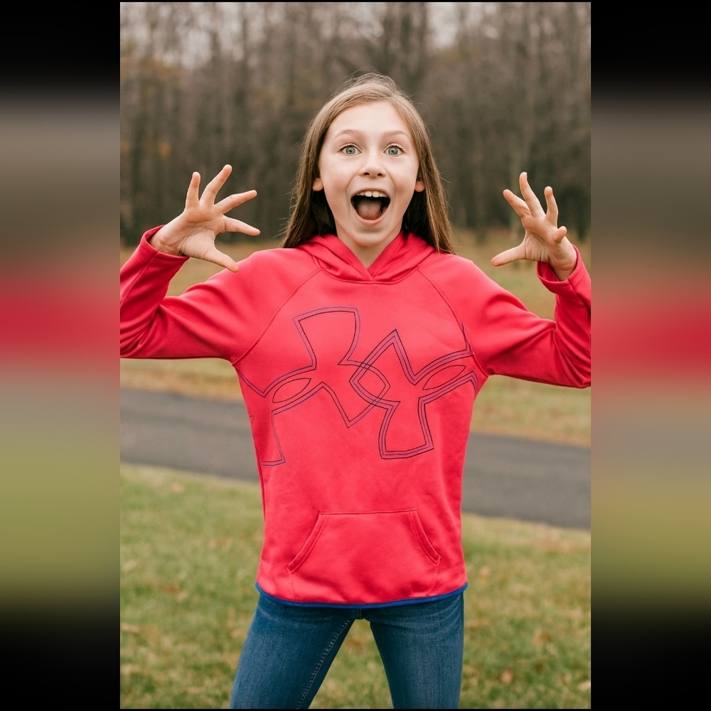 Under Armour Pink Kids Hoodie with Blue Accents- Size YXL